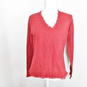 Mainbocher Orange Red V Neck Cashmere Sweater